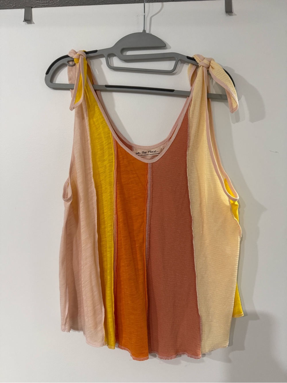 Free People Striped Tie-Shoulder Tank in Yellow, Orange, Pink